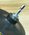 Plug And Play Heavy Duty Drill Adapter Converts 5/8 Inch 11 Thread To Quarter Inch Hex Shank For Impact Drivers And Drill Presses, close-up view of hex shank.