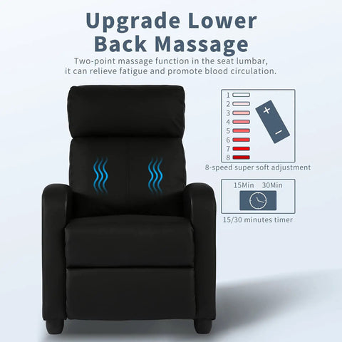 Massage Recliner Chair With Footrest In PU Leather Plush Padded Wide Seat Wingback Sofa For Living Room And Home Theater Comfy