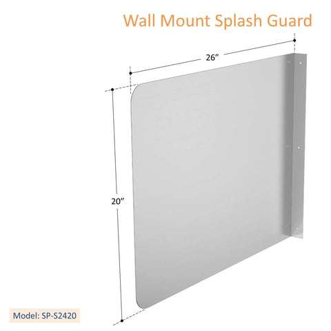 Stainless Steel Wall Mount Splash Guard For Commercial Restaurant Hand Sink And Compartment Prep Sink ETL Certified 26 Inches Wide 20 Inches High Durable 18 Gauge One Point Two Millimeters Thick Stainless Steel Construction Beefy, showing side view angle