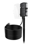 Heavy-Duty Outdoor Power Stake with Smart Timer Acts As a Power Party Starter Transforming One Dead Outlet Into Six Connected Hubs, 50 ft Weatherproof Extension Cord with Remote Control and Dusk to Dawn Auto Switch for Christmas Lights Patio, featuring a black garden hub and coiled cable.