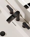 Oil Rubbed Bronze Waterfall Bathroom Faucet Dope All Metal Build 8 Inch Widespread 3 Hole Modern Design With Pop Up Drain And Included Water Supply Line 304 Stainless Steel NS WF005ORB installed on a white countertop.
