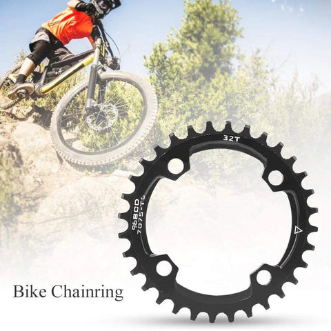 96BCD Narrow Wide Mountain Chainring 32T Round Replacement for MTB with cyclist descending a trail
