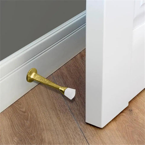 3-Inch Stainless Steel Door Stops With White Rubber Cushion, Polished Brass Finish, Wall Or Door Mount, Built Tough Cast Construction