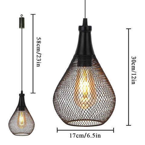 Teardrop Hanging Lamp Battery Operated Cordless Light For Indoor Outdoor Use Party Ready Patio Events With Edison Style Bulb, copper frame shown.