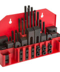 58 Piece Clamping Kit For Half Inch T Slots With Studs T Nuts Flange Nuts End Hold Downs Case Hardened Hardware Pro Grade Heavy Duty For Milling Machines CNC Routers Workbenches And Woodworking Projects, in red case