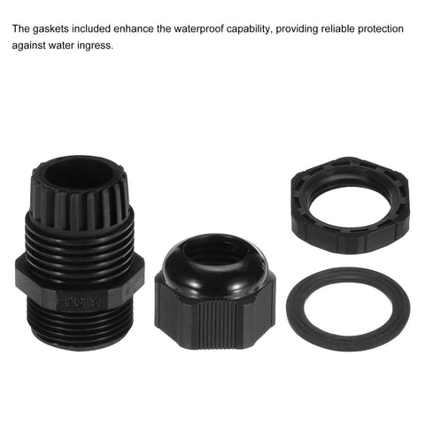 Waterproof Nylon Cable Gland Kit IP68 With Sealing Gaskets showing PG19 component details for electrical junctions