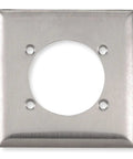 Stainless Steel 2 Gang Single Receptacle Wall Plate 302 304 Brushed Finish with central hole and mounting screws visible.