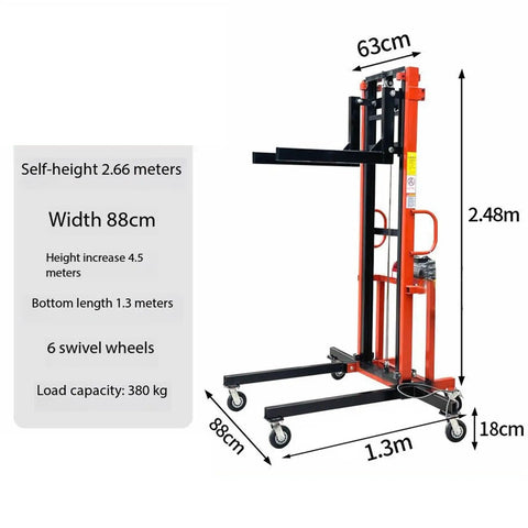 Heavy Duty Mobile Electric Pipe Lift Platform For Cold Storage Panels And Air Con Units With Six Swivel Casters For Rock Solid Loading Unloading Anywhere On The Job Site dimensions and features displayed