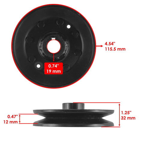 Awesome Replacement Blade Drive Pulley Fits John Deere 265 Tractor 46-Inch Deck Year 1988-1994 Mod-C8L-30085 black with measurements.