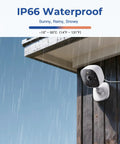 4MP Indoor Outdoor Home Security Camera System, 2 Pack, 2.4G And 5G WiFi, mounted on wall in rain, IP66 waterproof rating