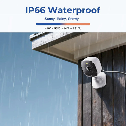 4MP Indoor Outdoor Home Security Camera System, 2 Pack, 2.4G And 5G WiFi, mounted on wall in rain, IP66 waterproof rating
