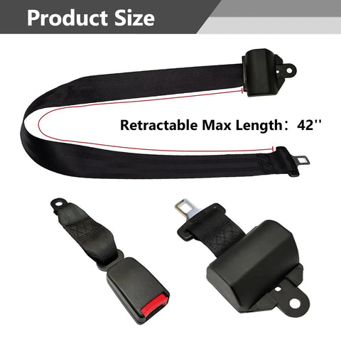 Two Seat Golf Cart Seat Belt Kit With 42 Inch Retractable Straps, Built Tough With Polyester And Steel Replacement Accessory