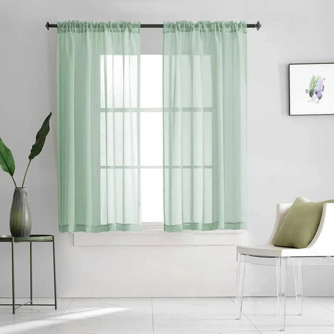 Christmas Green Semi Sheer Curtains With Linen Look Light Filtering Rod Pocket Panels for Bedroom and Living Room 52 by 45 Inch Set of 2