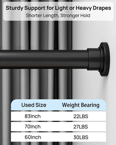 Heavy Duty Tension Shower Rod 42 To 83 Inches No Drill No Slip Adjustable With Strong Spring Pole Rust Resistant Black Curtain Rod For Bathroom Closet Doorway Or Window Easy Install Holds Up To 22 Pounds