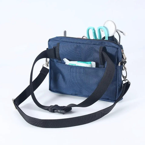 Heavy Duty Utility Waist Pack With Modular Tool Dividers And Waterproof Zippers For Job Site Hustlers, navy color, showing pockets and adjustable strap.