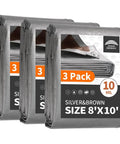 3 Pack 8x10 Feet Workhorse Heavy Duty Waterproof Tarps With 10 Mil Thick Poly Tarp Cover, stacked with labels visible