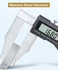 Digital Caliper Measuring Tool 0-800mm/31.5 Inch Range, ±0.06mmaccuracy displaying outer diameter measurement of 16.80 mm.