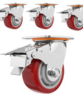 Heavy Duty Industrial Casters Set Of Four Swivel Rubber Wheels With One Touch Brakes Silent Rolling Design For Workshop Carts And Mobile Toolboxes Built Tough To Roll Smooth And Crush Any Heavy Load Today, close-up of swivel rubber wheel with toe brake.
