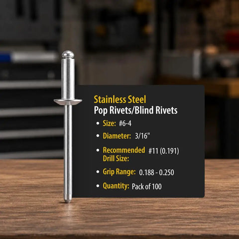 Hella Durable Stainless Steel Pop Rivets Featuring Smooth One Side Installation Metal Fasteners for Heavy Duty Repair Tasks, Size #6-4, 3/16"