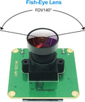 Front view of Global Shutter Raspberry Pi Camera Module with IMX296 Mono Sensor and fish-eye lens, FOV 140 degrees.