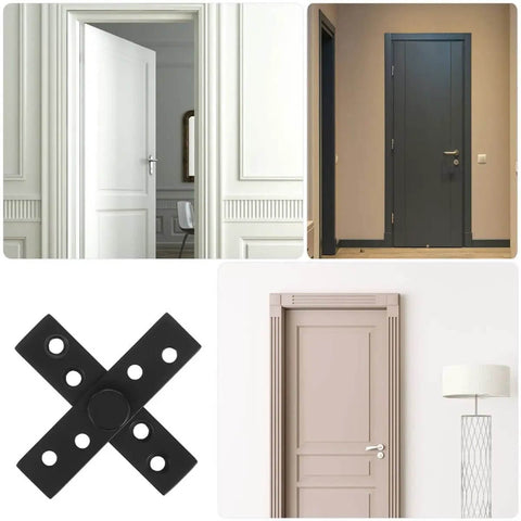 Stainless Steel Hidden Pivot Door Hinges With 360 Degree Rotation Concealed Center Shaft Hardware for secret doors, matte black focus.