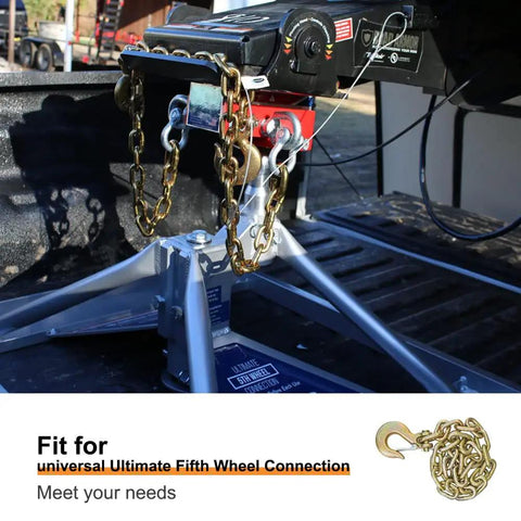 Ultimate 5th Wheel Trailer Safety Towing Chain Kit For Universal Connection Fits Rail Or Gooseneck Setups on truck bed