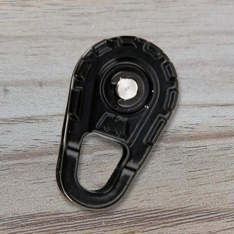 Heavy Duty RC Winch Snatch Block for 1 to 10 Scale RC Cars, Durable Metal Snatch System, Easy Install Upgrade for Model Toy Trucks and Trailers, Tough, No Nonsense Performance for Off Road RC Cars black metal snatch block on wood