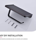 Oil Rubbed Bronze Wall Mount Toilet Paper Holder With Built In Phone Shelf And Storage, screws included for easy installation.
