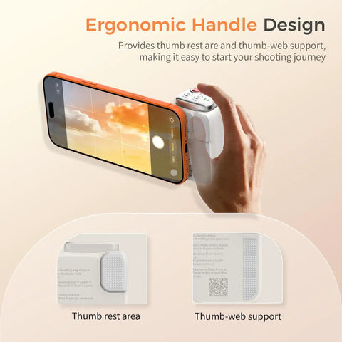Phone Camera Grip For iPhone Pro Max With Thumb Rest Enhanced Mount And Detachable Remote showcasing ergonomic handle design