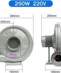 Heavy Duty Wood Chip Dust Extractor And Quiet Utility Blower For Active Workshops with 250W specifications and iron casing dimensions.