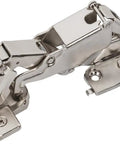 Durable Steel 165 Degree Bifold Cabinet Hinges For Lazy Susan Corners Self Closing Full Overlay Door Mount Peanuts To Install Sweet Nickel Finish Runs Smooth Strong Grip Hardware Included Box close-up view of nickel hinge