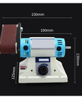 Heavy Duty Desktop Belt Sander and Table Grinder for Wood Metal Jade Polishing with Badass Copper Motor and Smooth Variable Speed side view with dimensions