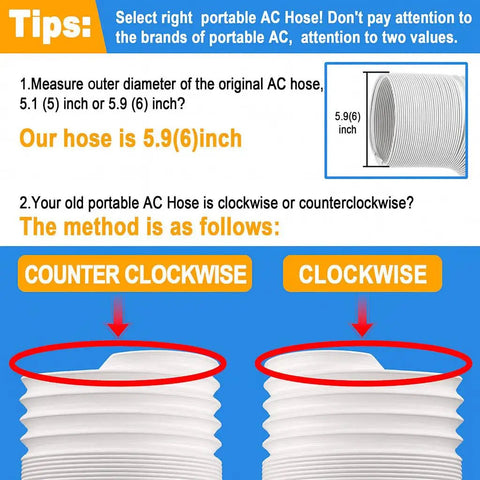 5.9 Inch To 6 Inch Portable AC Exhaust Hose, 78.7 Inch Length Universal Replacement With Counterclockwise Thread, Fits Most Portable Air Conditioners diagram