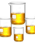 Borosilicate Glass Beaker Set With Stirring Rod For Lab Chemistry 4 Sizes 50 Milliliters 100 Milliliters 250 Milliliters 500 Milliliters