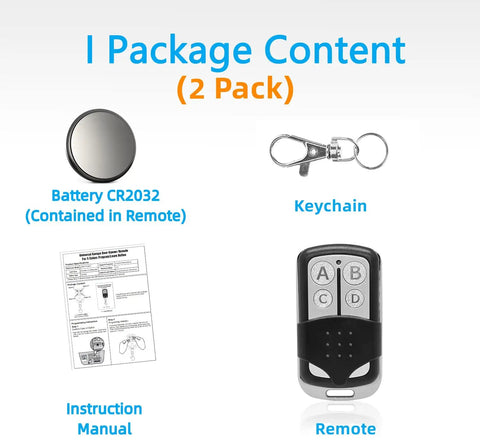 All-In-One 5 Color Learn Button Garage Door Remote Compatible With LiftMaster Chamberlain Craftsman Openers, package contents