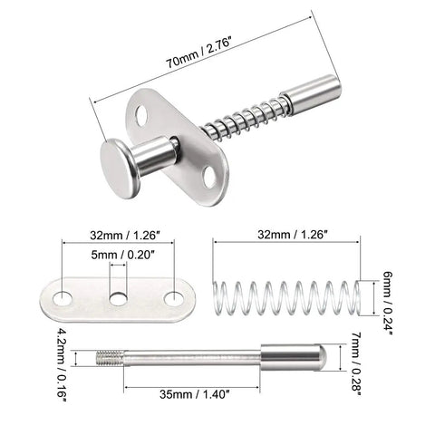 Premium Precision Heavy Duty Stainless Steel Plunger Latches Built Like A Tank For Cabinets Toolboxes Zero Hassle Quick Install With Mounting Screws Two Pack dimensions and components