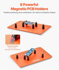 Magnetic Helping Hands Soldering Station 2 In 1 With 3X LED Magnifying Lamp 5 Flexible Arms 6 PCB Holders, orange base