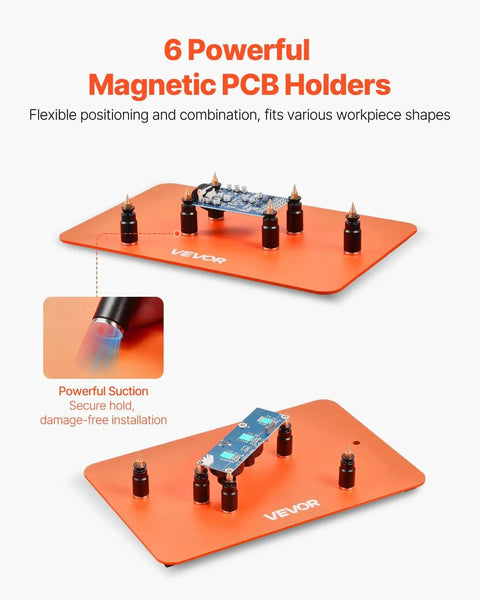 Magnetic Helping Hands Soldering Station 2 In 1 With 3X LED Magnifying Lamp 5 Flexible Arms 6 PCB Holders, orange base