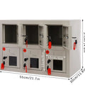 Heavy Duty Steel Cell Phone Locker With Integrated Charging Station And Secure Keys Built Like A Tank, 6-door storage cabinet with dimensions.