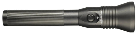 Side view of Stinger HPL LED 800 Lumen Long Range Rechargeable Flashlight With 120V AC 12V DC Piggyback Smart Charge One Handed Tactical Tail Switch IPX4 Aluminum Body