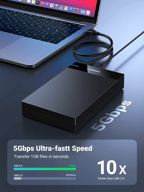 Dope USB 3.0 External Hard Drive Enclosure For 2.5 And 3.5 Inch SATA HDD Or SSD with laptop showing fast transfer speed.