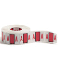 Bar Style Color Coded Alphabetic Label A Red Roll With 500 Labels Per Roll In Dispensing Box For Super Easy Peel And Apply Wraparound Solid Color Bar