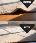 Before and after of rug using Stay Put Rug Corner Grippers No Slip Anti Slip Rug Holders For Hardwood, Laminate, And Carpet.