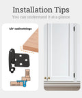 Installation tips for Heavy Duty Cabinet Hinges 8 Pack, showcasing the self closing action and half inch overlay setup. 