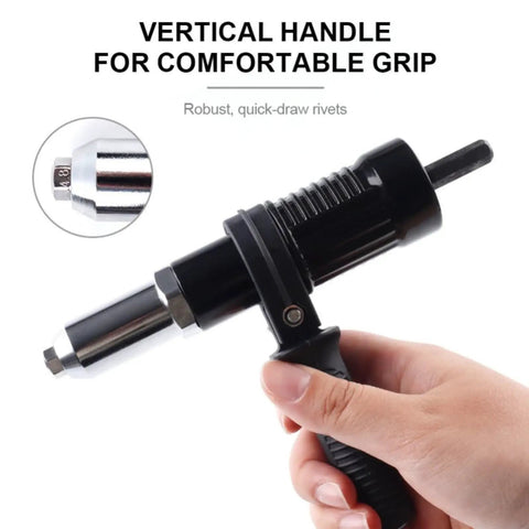 Top Tier Electric Rivet Tool Adapter Set Fits Cordless Drill With Alloy Steel Head And 2.4-4.8mm Capacity For Low Noise Diy Jobs And Pro Projects That Hit Smooth., black cordless drill rivet adapter with vertical handle and 4.8mm alloy steel head