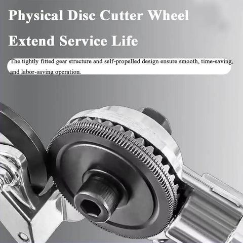 Close-up of Drill Nibbler Sheet Metal Cutting Tool With Adapter showing disc cutter wheel for smooth, burr-free metal cutting.