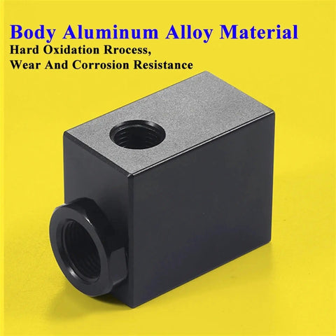 Solid QE 04 Pneumatic Air Quick Exhaust Valve Made From Durable Aluminum For Fast Air Tool Action And Smooth Compressed Gas Flow On Any Setup, showing black aluminum body with threaded holes.