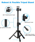 Extendable Desk Webcam Tripod Stand For Cameras And More with rotating ball head, metal pipe, adjustment knob, and silicone grip.