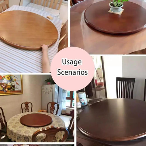 Slick Rolling Wooden Lazy Susan Turning Tray Real Game Changer For Kitchen Counters And Reliable Dining Tables With Silent Bearing Sturdy Round Swivel Serving Platter in various dining settings.
