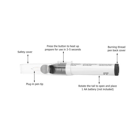 No Sweat Quick Heat Thread Burning Pen Trims And Melts Frayed Edges Handheld Electric Seam Sealer with instructions on use.